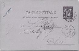 France Entiers Postaux - 10 C Noir - Type Sage - Carte Postale  -  Oblitéré - Standard- Und TSC-AK (vor 1995)