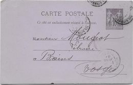 France Entiers Postaux - 10 C Noir - Type Sage - Carte Postale Avec Repiquage  -  Oblitéré - Bijgewerkte Postkaarten  (voor 1995)