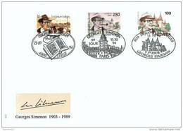 60011a - Enveloppe Souvenir - Cs - Hk 2579 - Simenon Georges - écrivain - émission Commune (Belgique-Suisse-France) - Covers & Documents