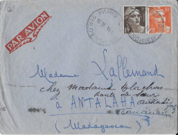 1946 - GANDON - LETTRE Par AVION De PARIS Avec OBLITERATION PNEUMATIQUE ! => MADAGASCAR - DESTINATION ! - 1945-54 Maríanne De Gandon