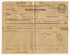 MALAYA Kuala Lumpur Telegram, Telegraph Office Postmark 16 Jan 1948 ? (M9) - Malaya (British Military Administration)