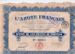 L' Azote Français - Action De 100 Francs Au Porteur - 1926 - Textiel