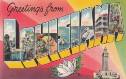 Large Letter Greetings From Louisiana, C1930s/40s Vintage Linen Postcard - Andere & Zonder Classificatie