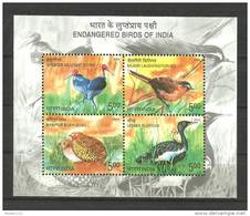 INDIA, 2006, Endangered Birds Of India,  Set  4 V, Miniature Sheet  MNH, (**) - Neufs