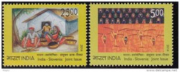India MNH 2014 ,Set Of 2,, India Slovenia Joint Issue, Child Rights,  Dance Culture, Art, Bamboo Crafts, - Neufs