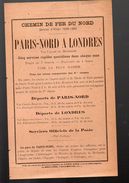 Prospectus PARIS NORD A LONDRES  1898-99 (PPP6274) - Europe