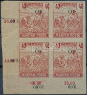 (*) 1919 Magyar Posta Arató 40f ívsarki Vágott Négyestömb Próbanyomat Elcsúszott értékszámmal, Vastagabb, Vízjel és Enyv - Autres & Non Classés