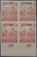 (*) 1919 Magyar Posta Arató 40f Kármin ívszéli Vágott Négyestömb Próbanyomat Elcsúszott értékszámmal, Vastagabb, Vízjel  - Other & Unclassified