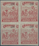 (*) 1919 Magyar Posta Arató 40f Kármin Vágott Négyestömb Próbanyomat Elcsúszott értékszámmal, Vastagabb, Vízjel és Enyve - Other & Unclassified