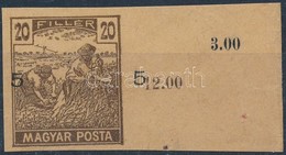 (*) 1919 Magyar Posta Arató 20f Barna Vágott Próbanyomat, Széles ívszéllel, Vízjel és Enyvezés Nélküli Sárgás Papíron, M - Autres & Non Classés