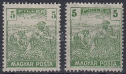 (*) 1919 Magyar Posta 2x5f Jobbra Ill. Balra Tolódott értékszámok - Autres & Non Classés