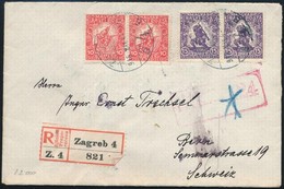 1916 Ajánlott Levél Zágrábból Hadisegély III. Bérmentesítéssel, Cenzúrázva Svájcba / Registered Censored Cover From Zagr - Other & Unclassified