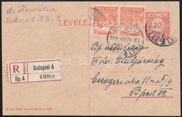 1919 Helyi Ajánlott Díjjegyes Levelezőlap 20f Díjkiegészítéssel / Local Registered PS-card With 20f Additional Franking - Autres & Non Classés