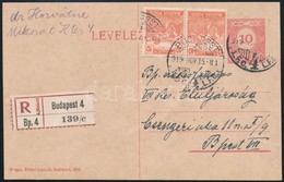 1919 Helyi Ajánlott Díjjegyes Levelezőlap 20f Díjkiegészítéssel / Local Registered PS-card With 20f Additional Franking - Other & Unclassified