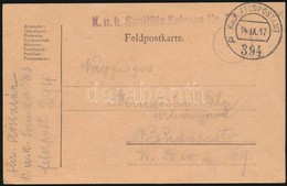 1917 Tábori Posta Levelezőlap 'K.u.k. Sanitäts Kolonne Nr. 63.' + 'FP 394 A' - Autres & Non Classés