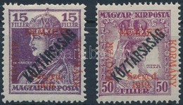 * Szeged 1919 Károly/Köztársaság 15f + Zita/Köztársaság 50f (7.000) / Mi 37, 40 Signed: Bodor - Autres & Non Classés