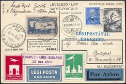 1933 Budapest -Paris- Budapest 25 óra Alatt Alkalmi Légi Levelezőlap / In 25 Hours, Special Flight Postcard - Other & Unclassified