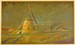 Id. Kátai Mihály (1906-1983): Szélmalom Villámfényben, Olaj, Vászon, Paszpartuban, üvegezett Fa Keretben, 19,5×29,5 Cm - Other & Unclassified