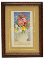 Molnár Jelzéssel: Virágcsendélet. Akvarell, Papír, Paszpartuban, Keretben, 20x10 Cm - Other & Unclassified