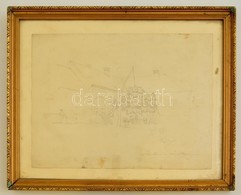 Pap Jelzéssel: Gémeskút Az Udvarban. Ceruza, Papír, üvegezett Keretben, 24×33 Cm - Other & Unclassified