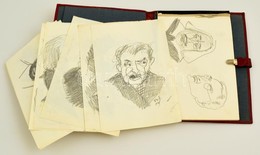 Szőnyi Jenő (1902-?): 8 Db, Nagyrészt Jelzett Karikatúra 16x22 Cm Ceruza, Papír, + Vázlatfüzete Bőr Tokban - Other & Unclassified