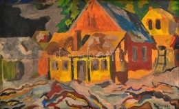 Vörös Jelzéssel: Sárga Házak. Olaj, Karton, Kertben, 47×75 Cm - Other & Unclassified