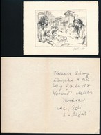 László Anna (1946-): Gyermek Születése. Rézkarc, Papír, Jelzett, Hozzá Saját Kézzel írott Levél 9x11 Cm - Autres & Non Classés