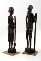 Afrikai Faragott Férfi és Női Figura (2 Db), Jelzés Nélkül, Apró Hibával, M:34 és 25 Cm - Autres & Non Classés