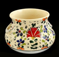 Virágmintás Porcelán Kis Kaspó, Kézzel Festett, Jelzett, Apró Kopásokkal, M: 7 Cm - Other & Unclassified