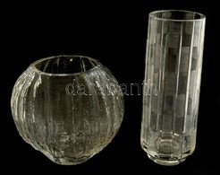 Retro üveg Vázák (2 Db), Formába öntött, Jelzés Nélkül, Hibátlan, M:12 és 18 Cm - Verre & Cristal