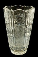 Díszes üvegváza, Csiszolt, Metszett, Kis Csorbákkal, M: 16 Cm - Glass & Crystal