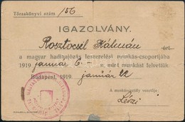 1919 A Magyar Hadihajózás Műszaki Alosztályának Igazolása Munkás állományba Vételéről, Bélyegzővel - Non Classés