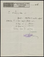 1920 Dr. Hoffmann Lajos értékpapírkereskedő Díszes Fejléces Levél, 28x22 Cm - Unclassified