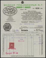 1930 Magyar Fémlemezipar Rt. Aluminiumedény és Bádogárugyár Díszes Fejléces Számla, Okmánybélyeggel, 29,5x23 Cm - Unclassified