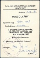 1999 A Tartalékos Katonák Országos Egyesülete Igazolása érdemkereszt Viseléséről - Non Classés