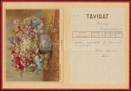 Cca 1930 Magyar Királyi Posta Díszes Távirat, Kalicza Erzsébet Rózsák Című Képével, 25x18,5 Cm - Unclassified