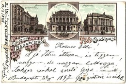 T4 1897 (Vorläufer!) Budapest, Nemzeti Színház, Népszínház, Operaház.Carl Otto Hayd Art Nouveau, Floral, Litho (b) - Unclassified