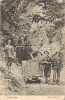 T2/T3 Lupény, Lupeni; Bánya Bejárat, Bányászok Csillével. Adler Fényirda 1908 / Mine Entry, Miners With Minecart (EK) - Unclassified