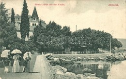 * T3 Abbázia, Abbazia, Opatija; Tengerpart, Templom, Kiadja Divald Károly / Shore, Church (ázott Sarok / Wet Corner) - Non Classés