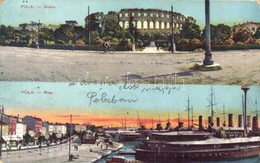 T3 Pola, Pula; Arena, Man With Bicycle, Port, Shore, Steamships (fa) - Non Classés