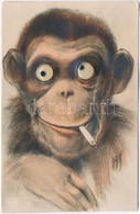 T2/T3 Monkey Smoking A Cigarette With Moving Eyes. Mechanical Postcard (EK) - Unclassified