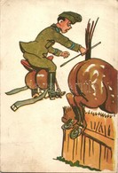 T2/T3 Huszár Kiképzés. Humoros Katonai Motívumlap, Bruck Mihály Kiadása / Hussar Training. Humorous Military Motive Card - Non Classés