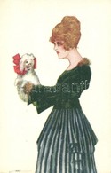 ** T2 Italian Art Postcard, Lady With Dog. Proprieta Artistica Riservata No. 102. Artist Signed - Unclassified