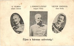 * T2/T3 Éljen A Hármas Szövetség! II. Vilmos, I. Ferenc József, Viktor Emánuel / Triple Alliance Propaganda Card; Wilhel - Non Classés