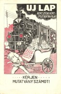 T2/T3 Új Lap, Keresztény Képes Politikai Lap Gőzmozdonyos Reklámlapja. Budapest, Szentkirályi U. 30. / Hungarian Christi - Non Classés