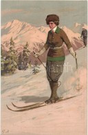 ** T1 Skiing Lady. Meissner & Buch Künstler-Postkarten Serie 1800. Sport Im Winter. Litho - Unclassified