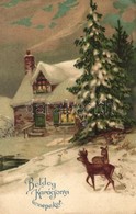 T4 'Boldog Karácsonyi Ünnepeket' / Christmas Greeting Card, Litho (vágott / Cut) - Non Classés