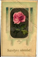 T3/T4 'Szívélyes üdvözlet!' Greeting Card, Rose Emb. Litho (fa) - Non Classés