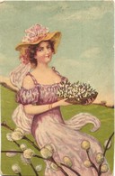 ** T3 'Frühlingsboten' Easter Greeting Postcard, Lady, Wenau Pastell No. 1297 (fa) - Unclassified