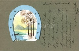 T2/T3 Kézzel Festett üdvözlőlap / Hand-painted Greeting Card, Horseshoe (EK) - Unclassified